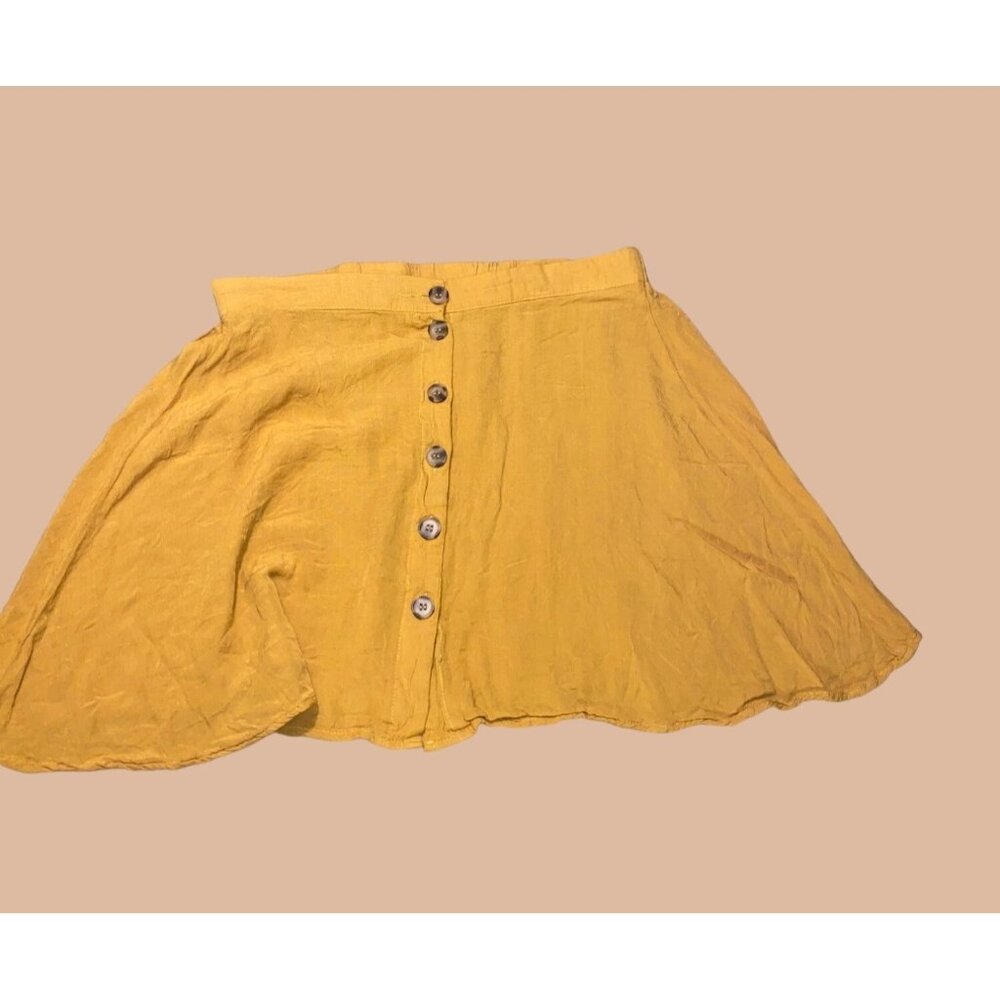 Vintage Yellow Mirrou Skirt Size 12 Button Front 100% Polyester Casual Summer We
